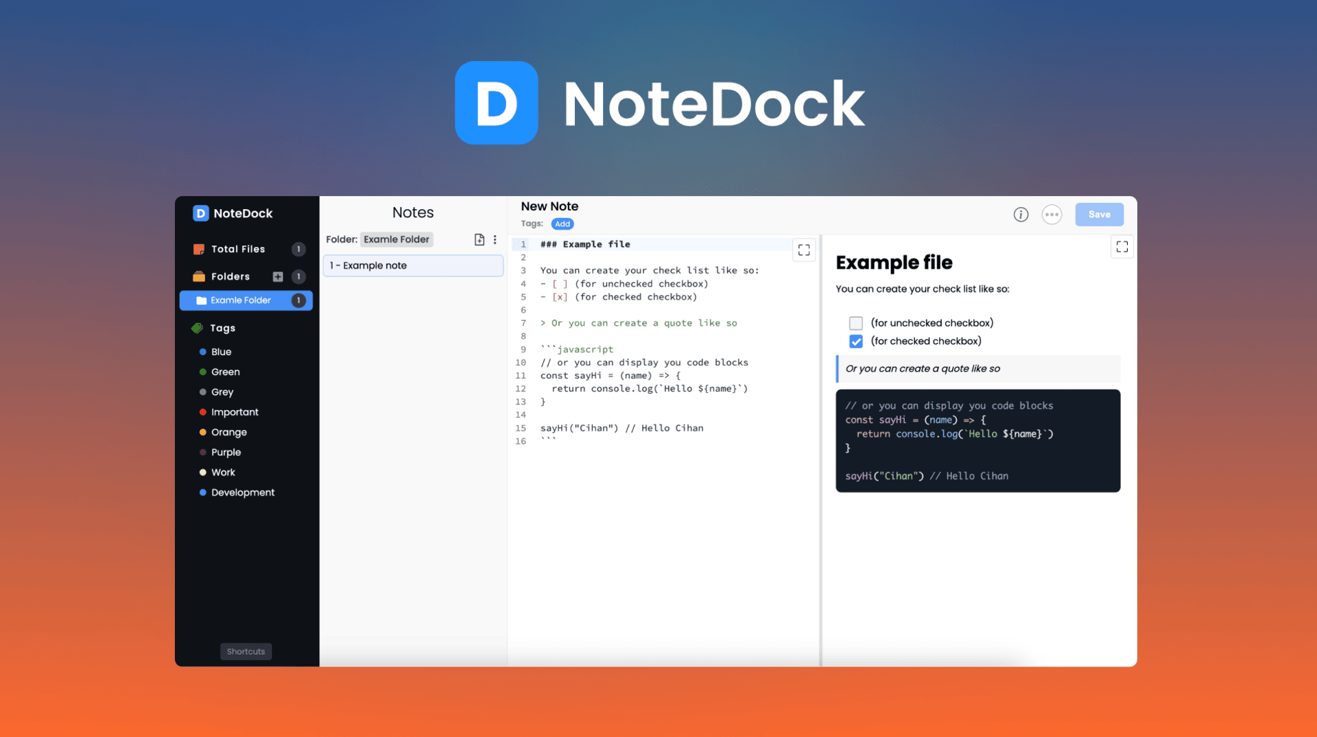 Markdown Note Taking Application project screenshot